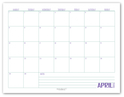 April 2019 monthly calendar in purple with green accents