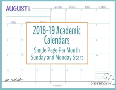 Stay on track during the 2018-2019 Academic year with these handy single page per month dated calendars.