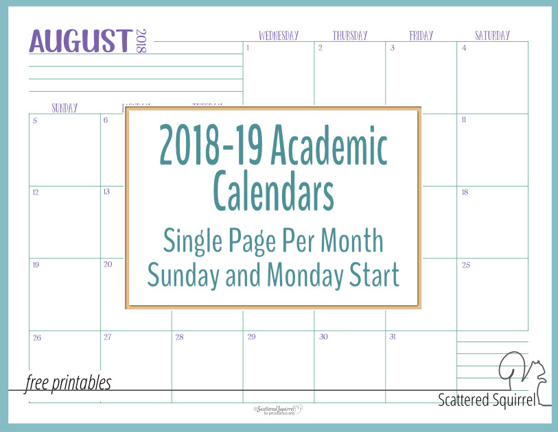 Stay on track during the 2018-2019 Academic year with these handy single page per month dated calendars.