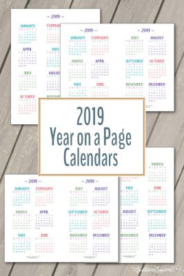 These 2019 Year on a Page Calendar printables come in both full and half size with your choice of a Sunday or Monday start day.