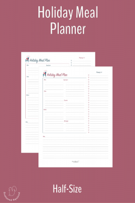 Make planning those holiday meals quick and easy with the holiday meal planner printable. In half(half-letter) size.