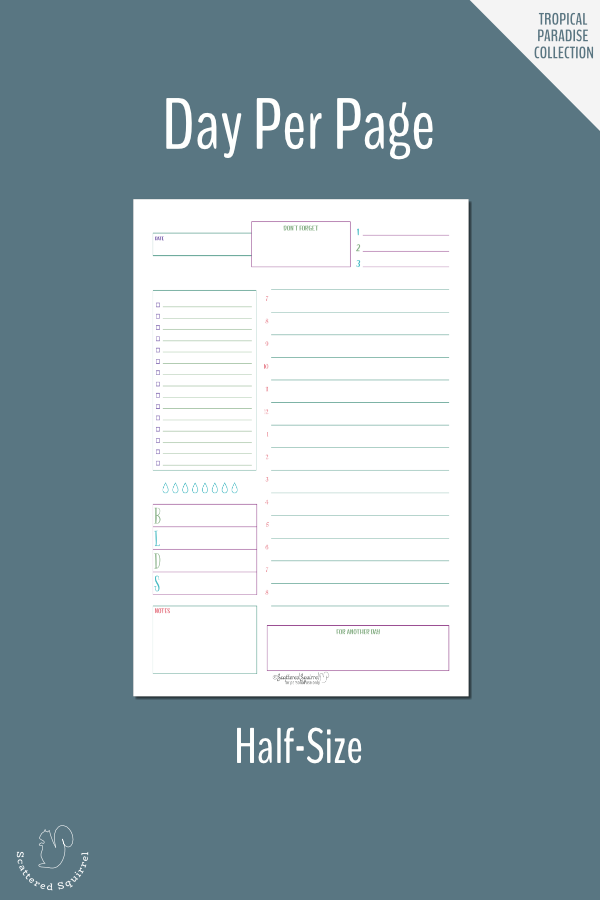 Plan your day in detail with this half-size, day per page daily planner printable.