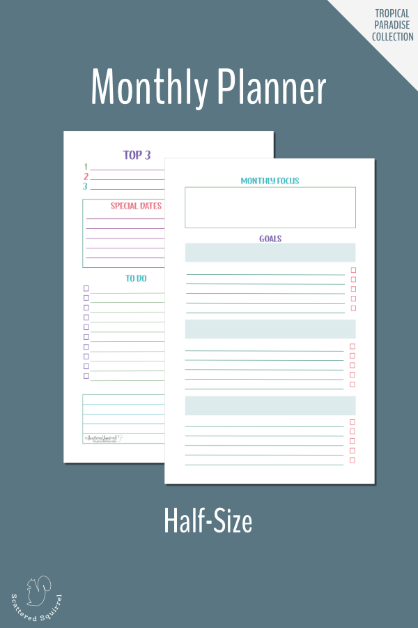 Use this two page, half-size monthly planner to plan your month and goals ahead of time.