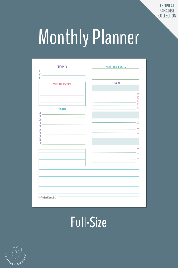 Use this full size monthly planner to plan your month and goals ahead of time.