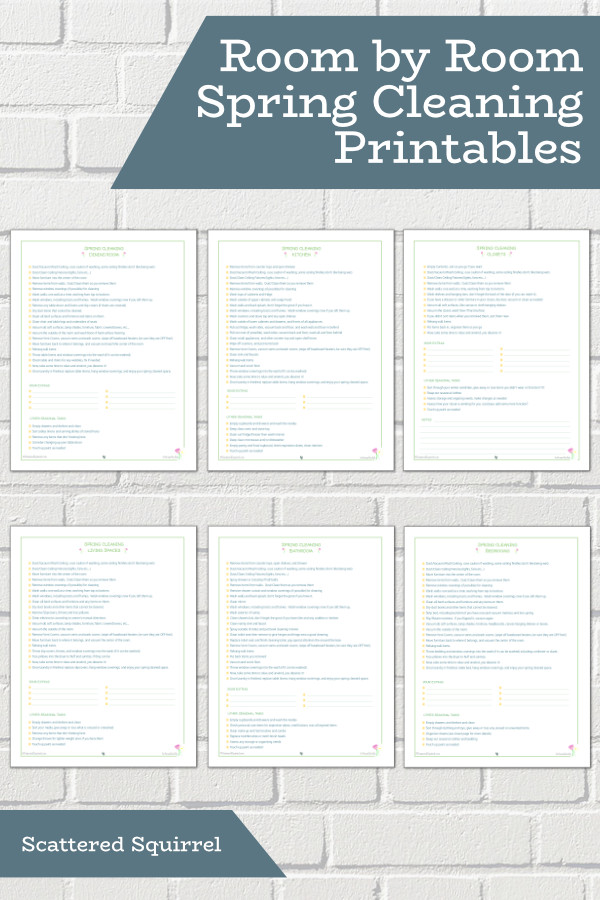 Spring Cleaning made easy with these detailed task lists. Each page is a different room with all you need to clean listed on it.