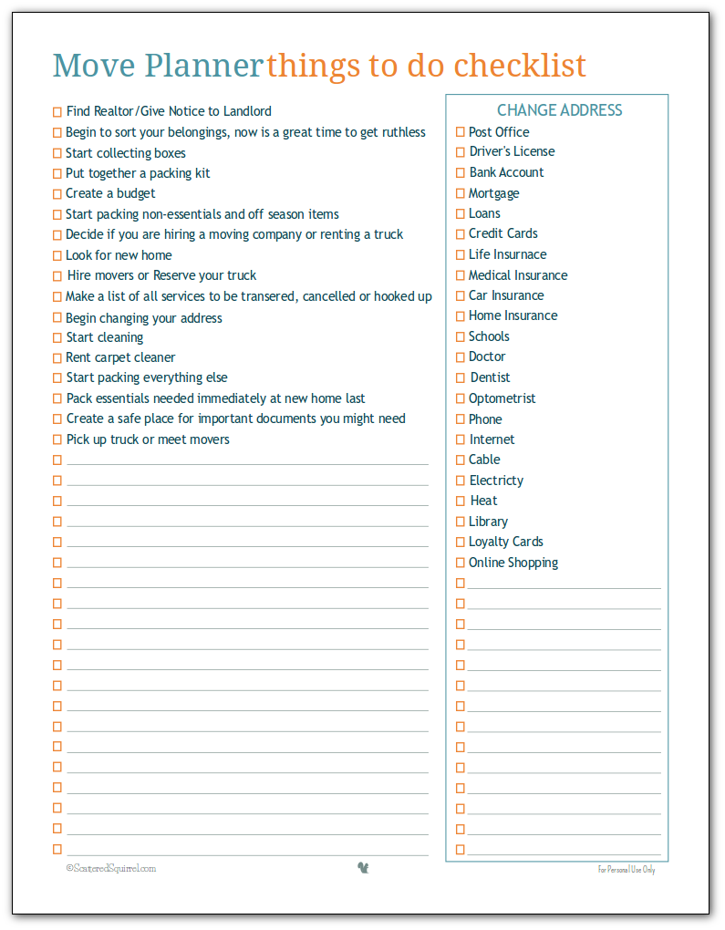 Checklist Of Things To Do After Moving