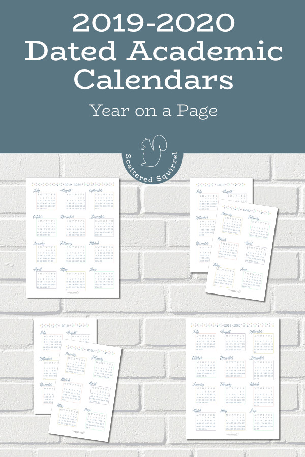 Dated 2019-2020 Academic Year on a Page Calendars