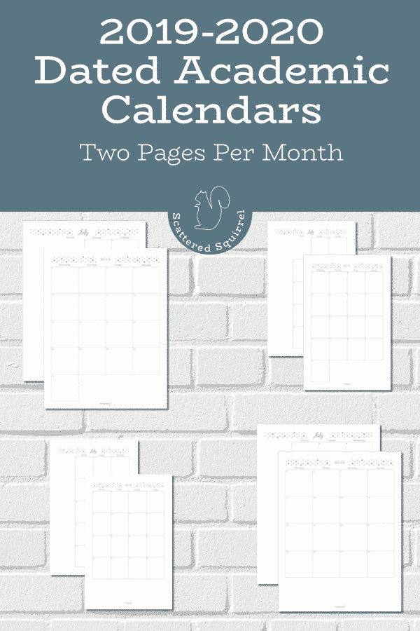 2019-2020 Academic Two Pages per Month Calendars!