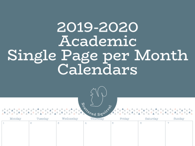 The single page per month, dated 2019-2020 academic calendars are a great way to plan out your up coming school year.