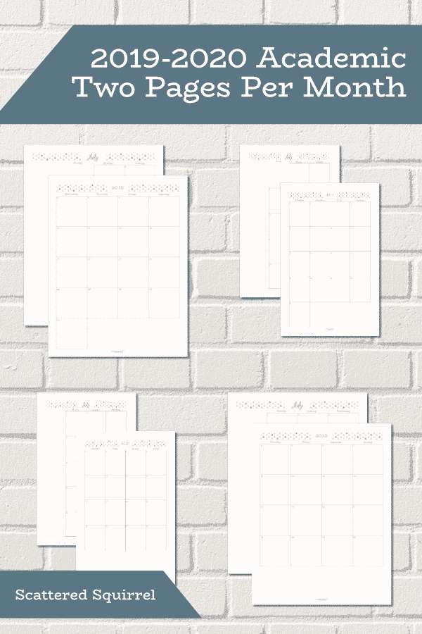 The 2019-2020 Academic two pages per month calendars have plenty of room for planning and notes.