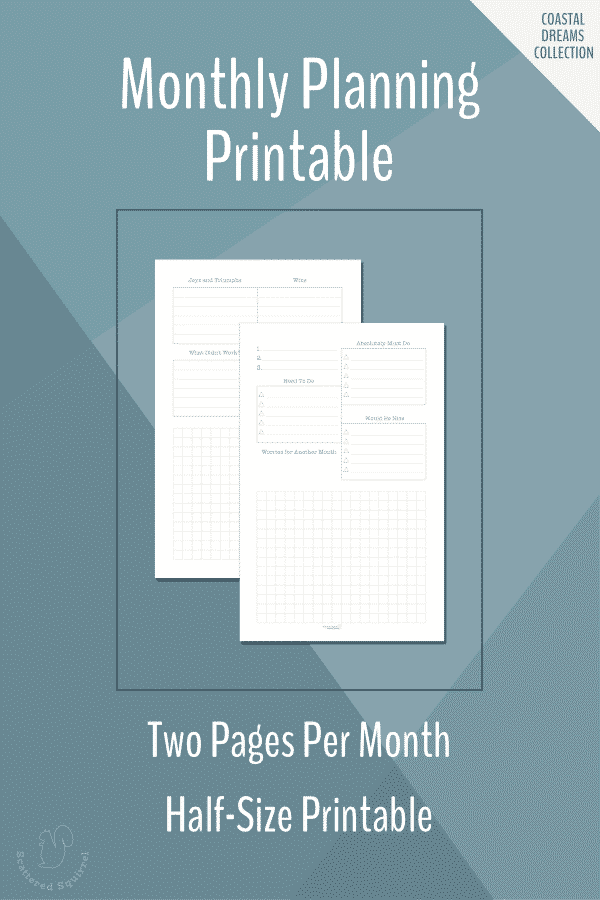 Made to be used with the half-size, month on two pages calendar, these two page, half-size monthly planning printables will help you keep track of your to-dos, set priorities, and document your wins each month.