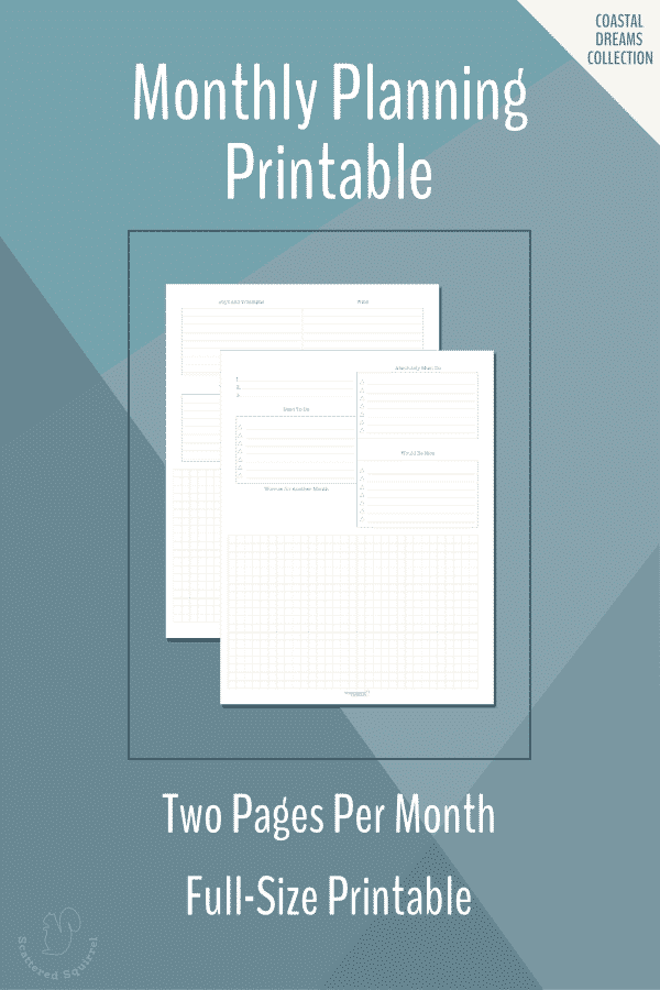 These two page per month, monthly planning printables were designed to work with the 2 page monthly calendars. There's room to prioritize your tasks for the month, choose your focus, log your wins and review so you can make improvements if needed.