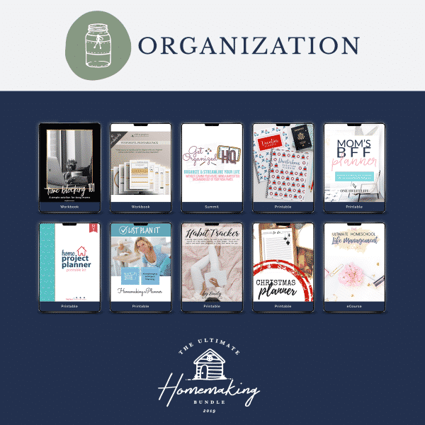 All the products in the organizing section of the Ultimate Homemaking Bundle.