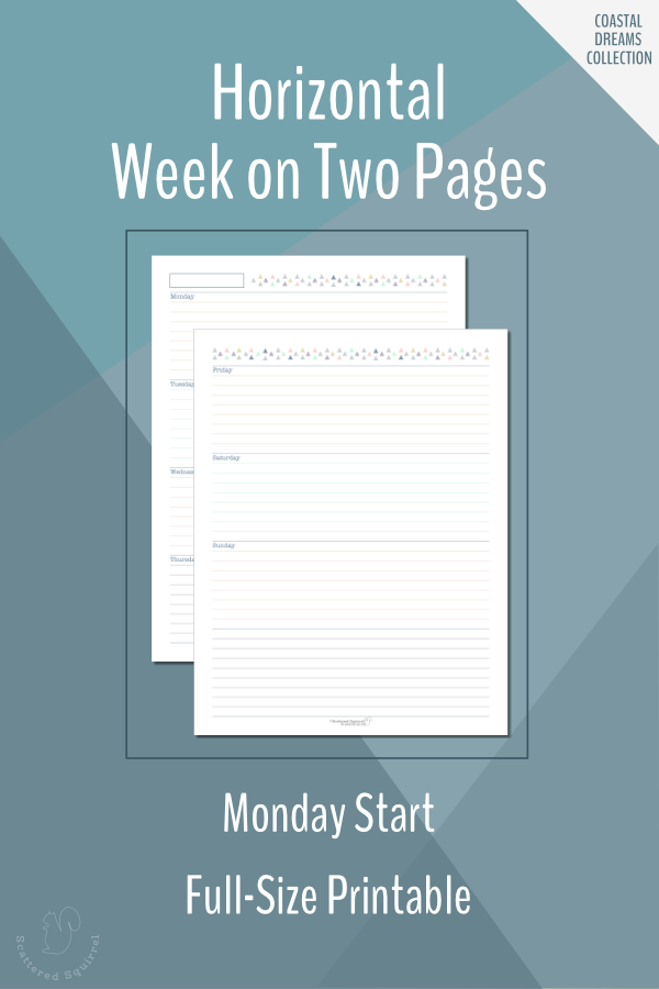 Week on 2 Pages Horizontal Planner Calendar Refill – Monday Start