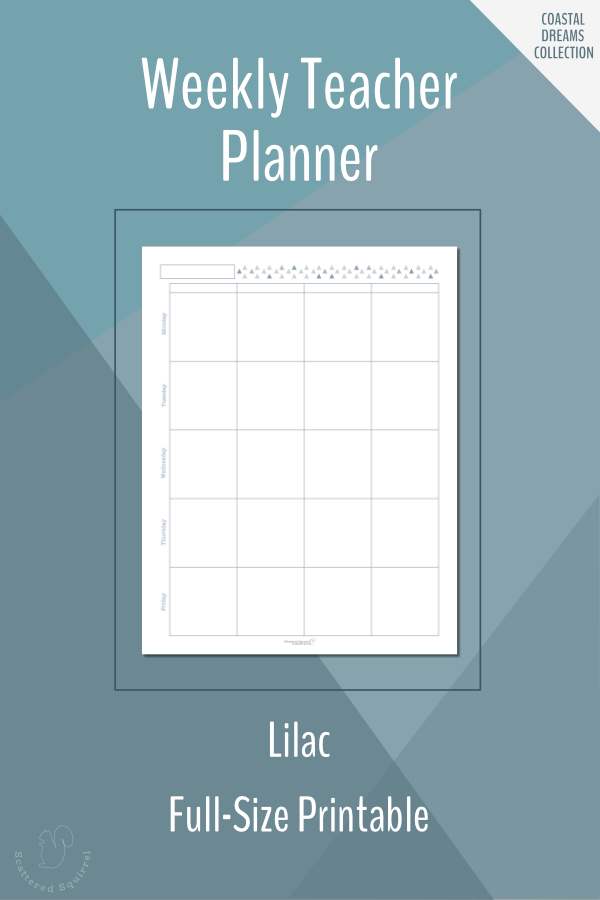 Weekly Teacher Planner Printable in Full-Size in Lilac