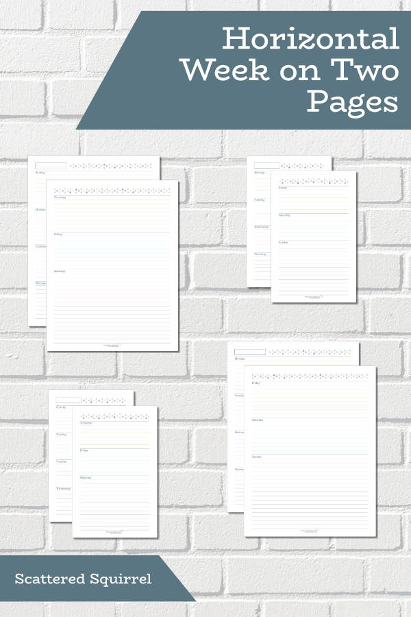 Week on 2 Pages Horizontal Planner Calendar Refill – Monday Start