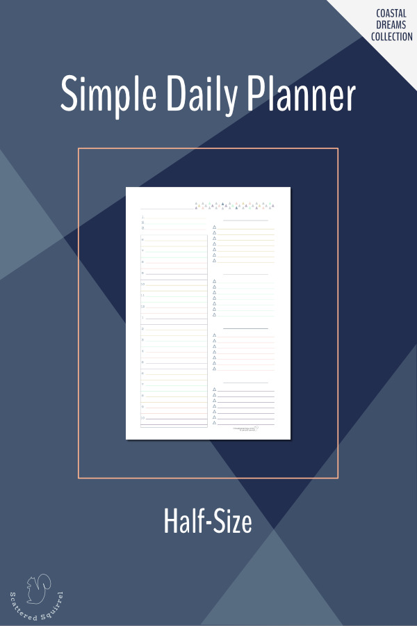 Simple Daily Planner Printable in half-size (5.5" x 8.5") Print on normal letter paper and then cut in half. Fits most A5 planners and mini binders.