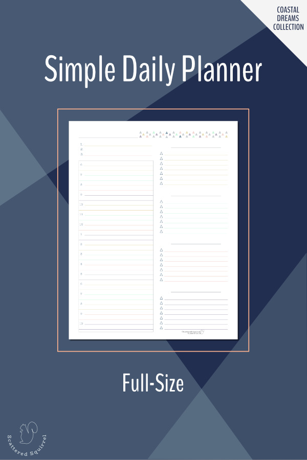 Simple Daily Planner Printable in full-size. (8.5" x 11" or US Letter) Just print and put in your favourite binder or disc bound book.