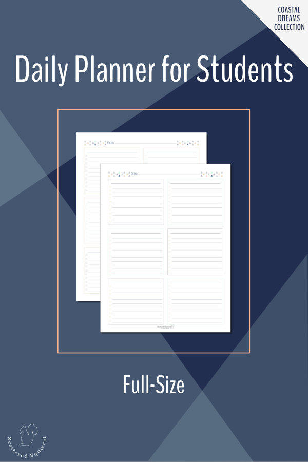 The full-size daily planner printable for students offers plenty of room to plan by subject or category.