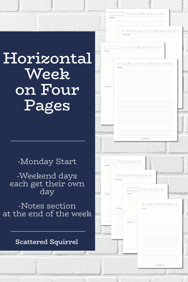 Designed with students in mind, these horizontal week on four pages printables have plenty of planning room.