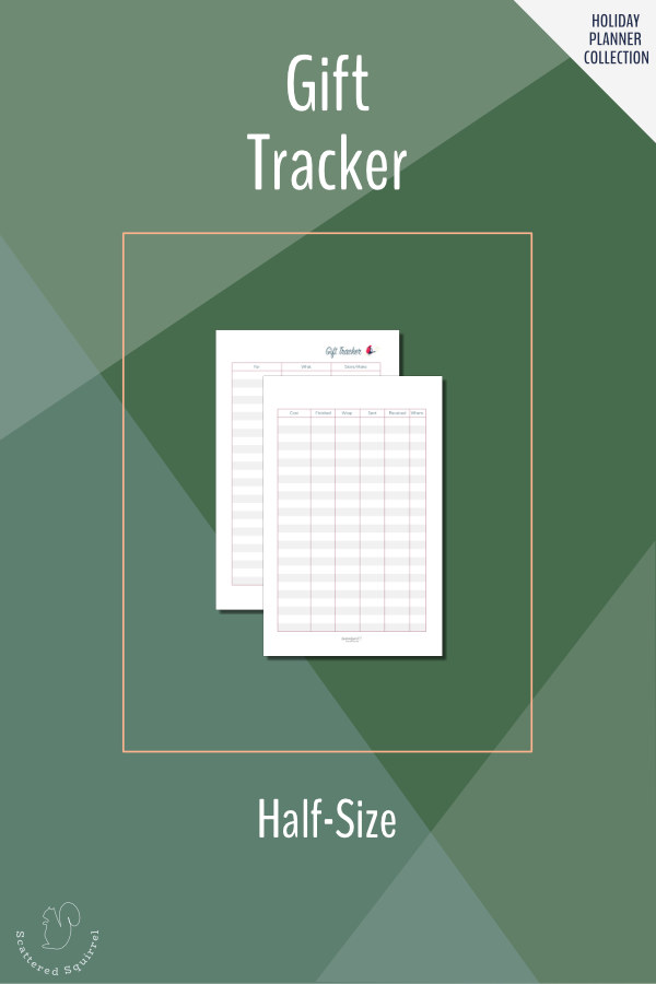 Keep track of gifts this year with this handy half-size two page gift tracker printable.