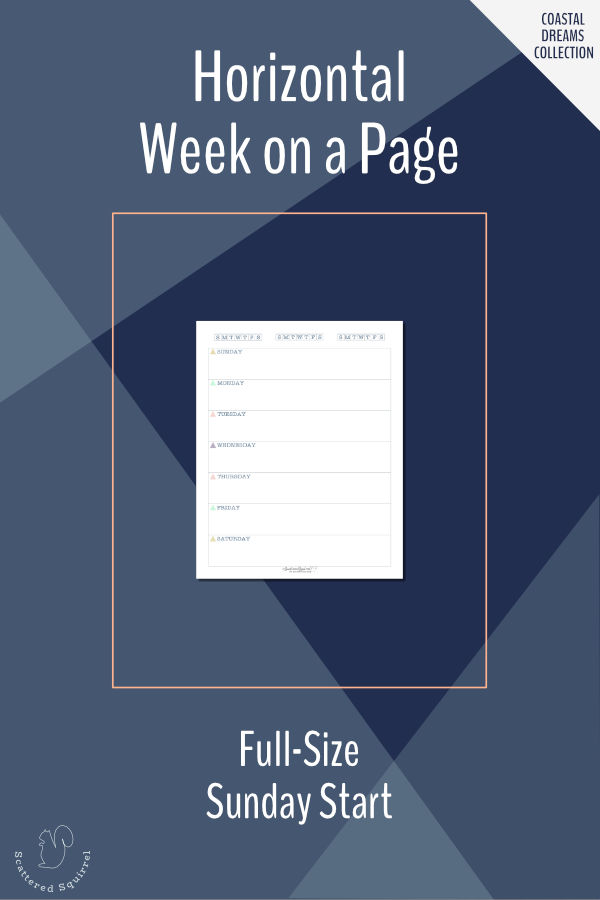 Plan your week at a glance with the horizontal week on a page planner. This printable is a full letter size, Sunday start week, room to track three habits, and is part of the Coastal Dreams collection for 2020.