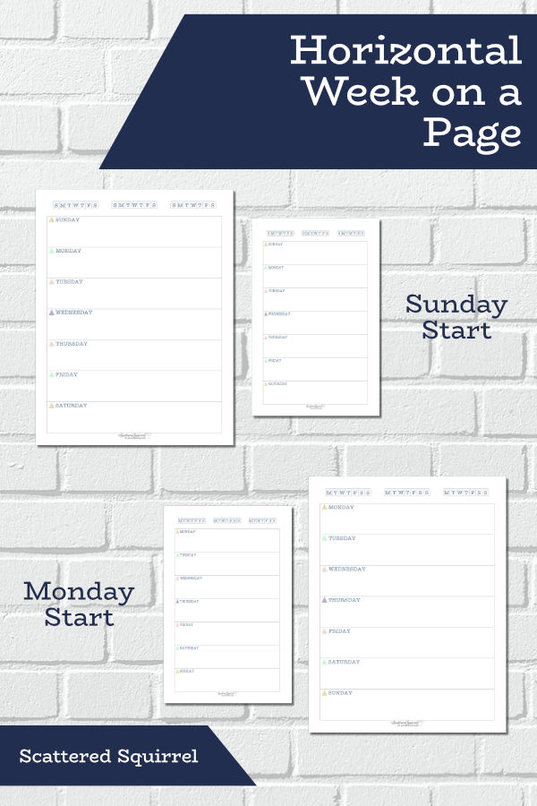 These horizontal week on a page printables are undated and come in both Sunday and Monday starts. They're perfect for those who love the horizontal layout and don't need a lot of room for planning.