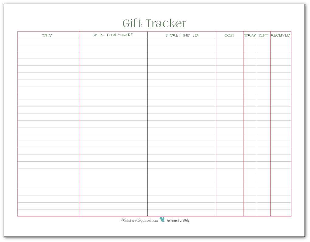 {Day 9} Gift Giving Tracker Printable Scattered Squirrel