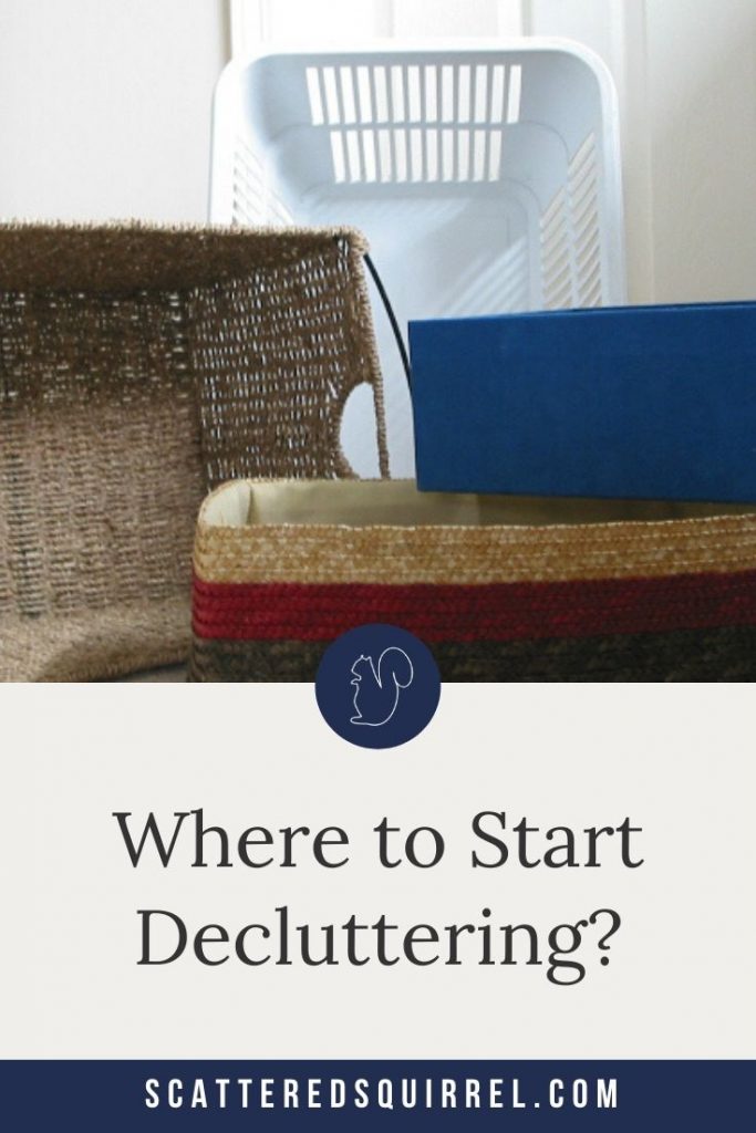 Need to declutter but not sure where to start?  I know how that feels.  Whenever I get stuck wondering where to start I grab a basket, box, or bin and start there.