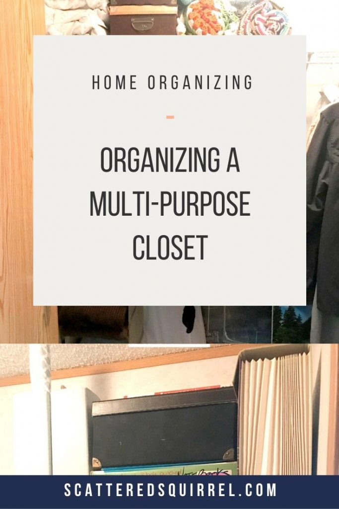 Here's how I organized our multi-purpose closet. This closet is our master closet, linen closet, extra storage space, office overflow space, and home to our printer. It's a hard working closet and here's how I organized it.