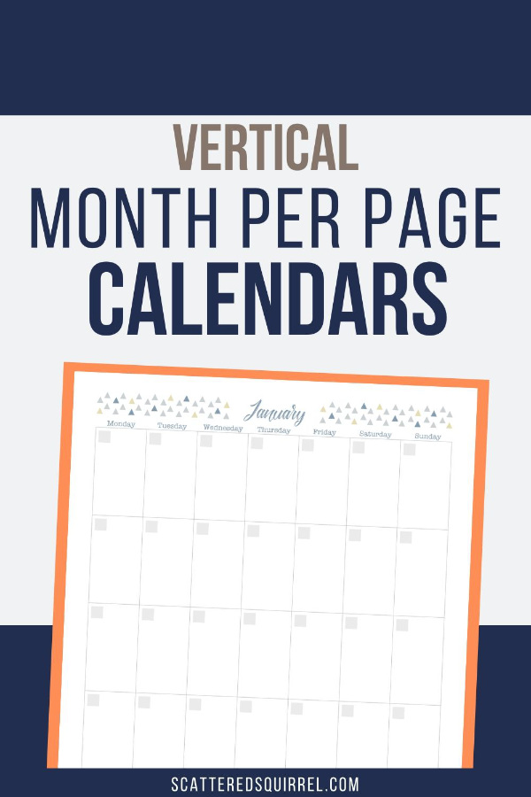 These vertical, month per page calendars are undated so they can be used year after year. You can pair them with a notes page for extra planning, or just use them on their own.