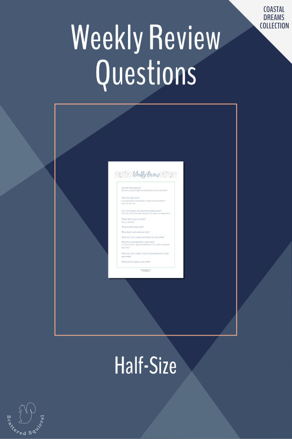 This half-size printable set contains one page of weekly review questions and extra note pages. Tuck it in your planner or notebook to make conducting your weekly reviews super easy.