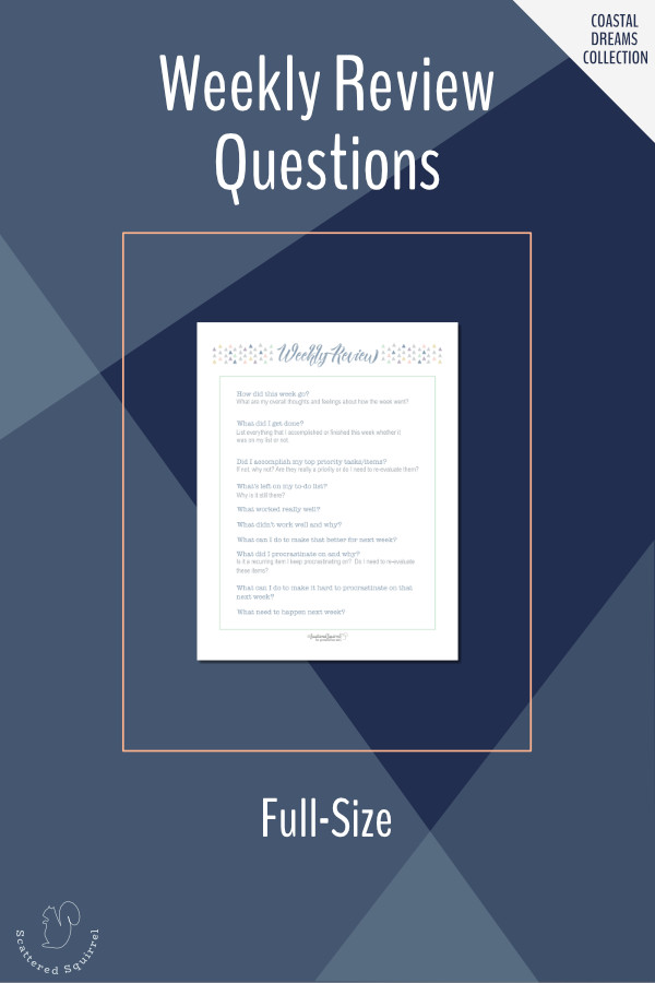 This printable set contains a page of questions to help make conducting a weekly review super easy and an extra notes page so you can add your own questions or notes if you'd like.