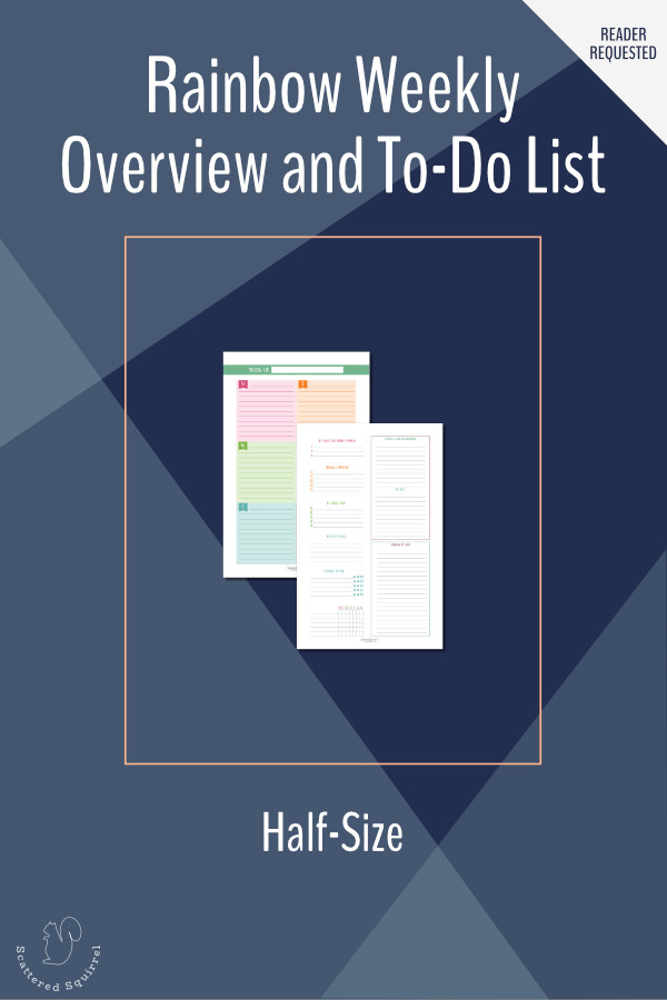 The half-size weekly overview and to-do list printable is a four-page spread. The weekly overview and structured lists each get their own page and there are two notes/journals pages for memory keeping, note-taking, or anything else you might need them for.