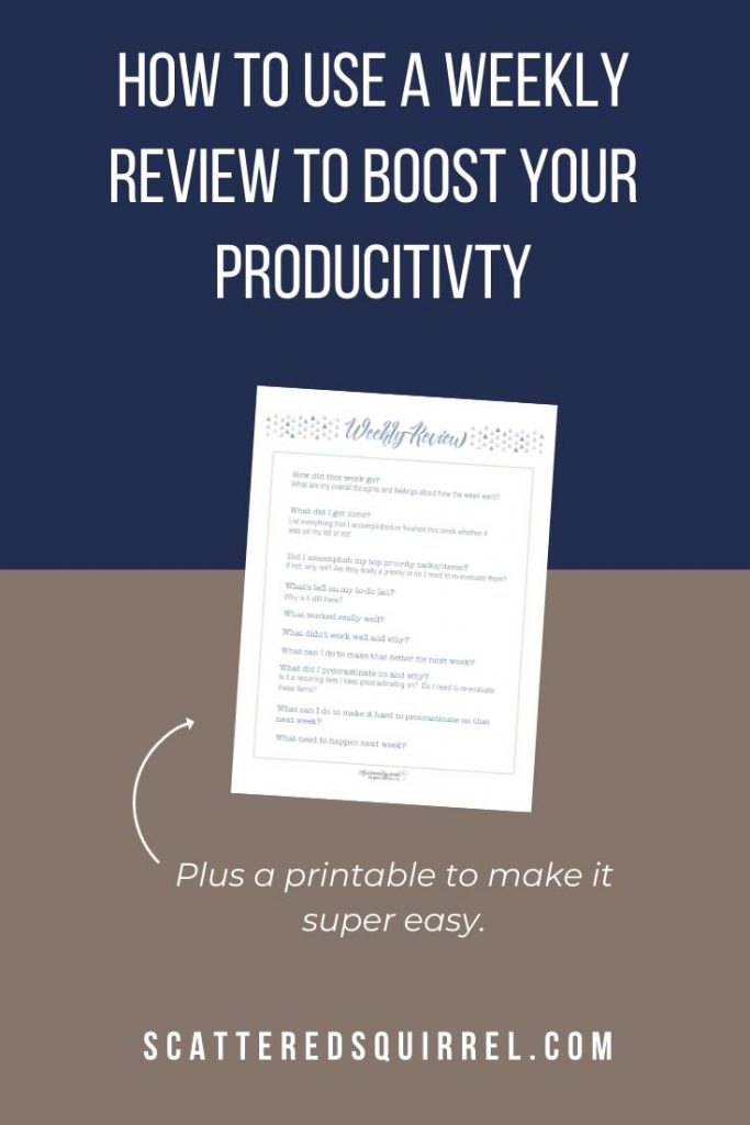 A weekly review is a quick process taken at the end of each week that allows you to check in on how you're spending your time. It will show you what areas need a little tweaking and what areas are working well for you.