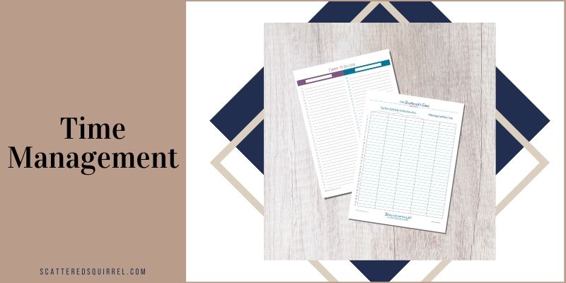 This is a title image with the words Time Management and an image of two time management printables.