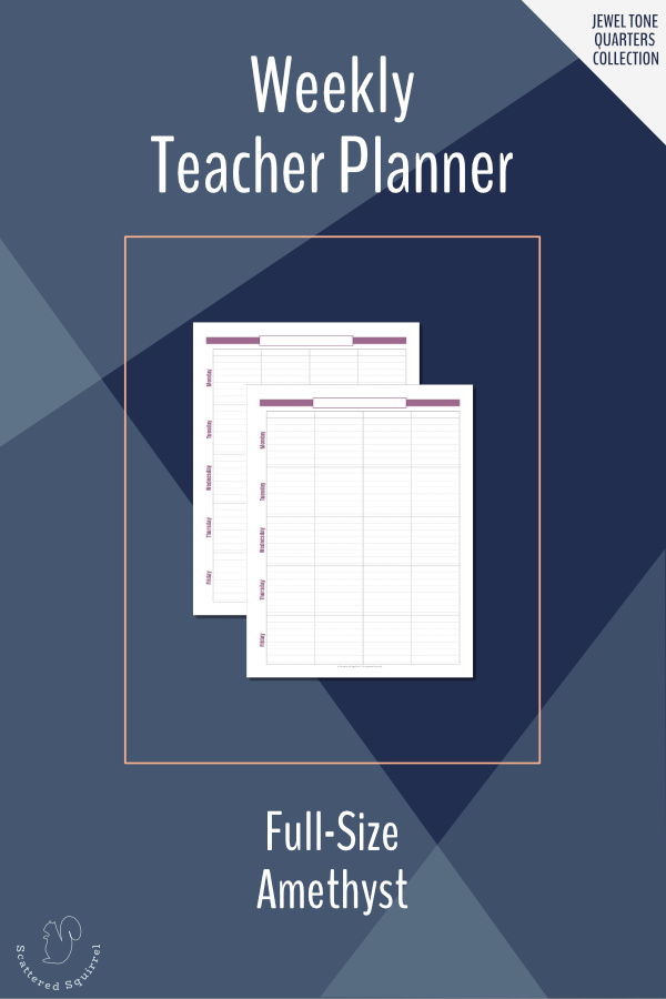 Designed to matches the 2020-2021 Academic Calendars, this full-size weekly teacher planner in Amethyst can be used as a single page per week or a two pages per week planner.