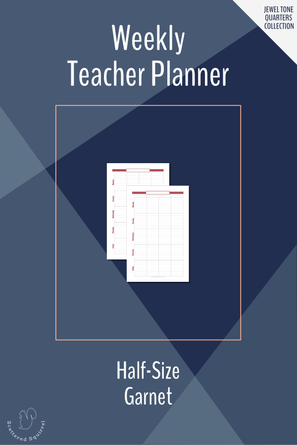 Designed to be used as a single page per week or a two pages per week planner this half-size weekly teacher planner in Garnet also matches the 2020-2021 Academic Calendars