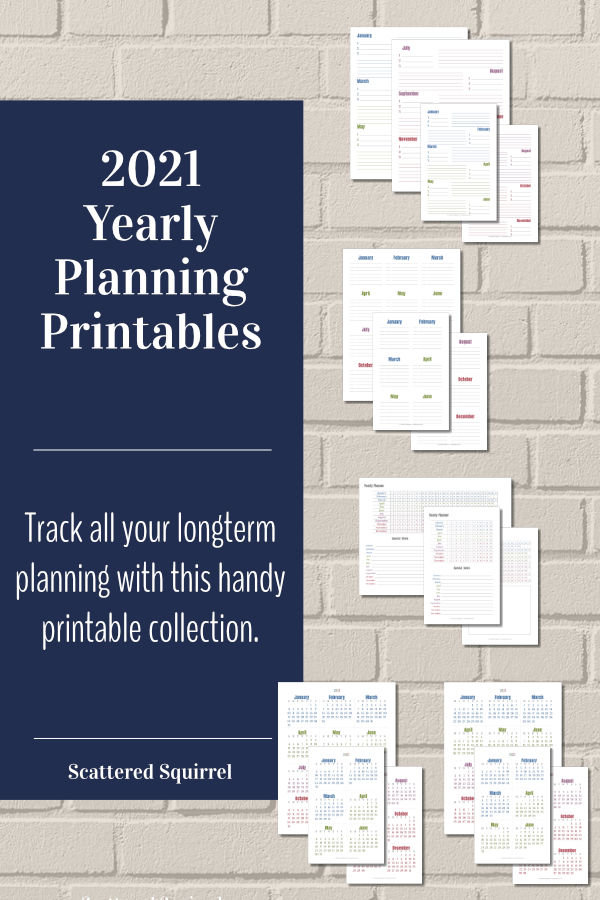 Tackle your long term planning with these 2021 yearly planning printables. Whether you're planning goals, projects, or just want to track special days and holiday time, there's a printable in this set to help.