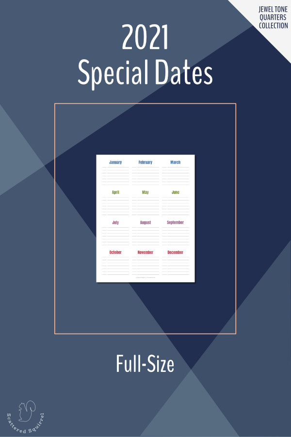 This special dates planner page is a great addition to your planner. Use it to track birthdays, holidays, special events and more.