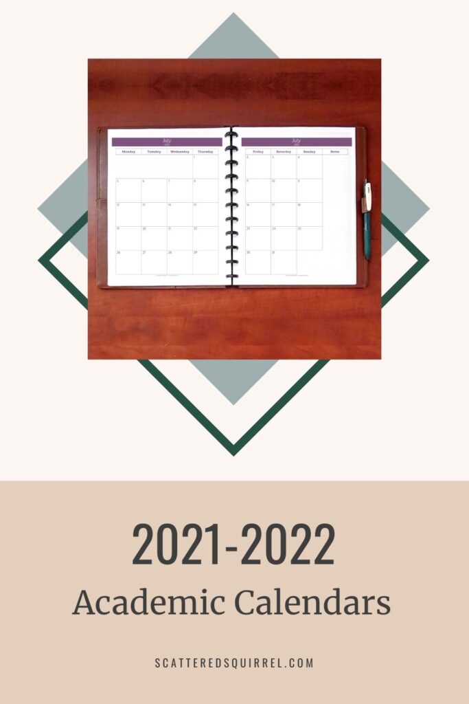 These dated academic calendars for the 2021-2022 school year come in three different layouts, two sizes, and your choice of a Sunday or Monday start day.