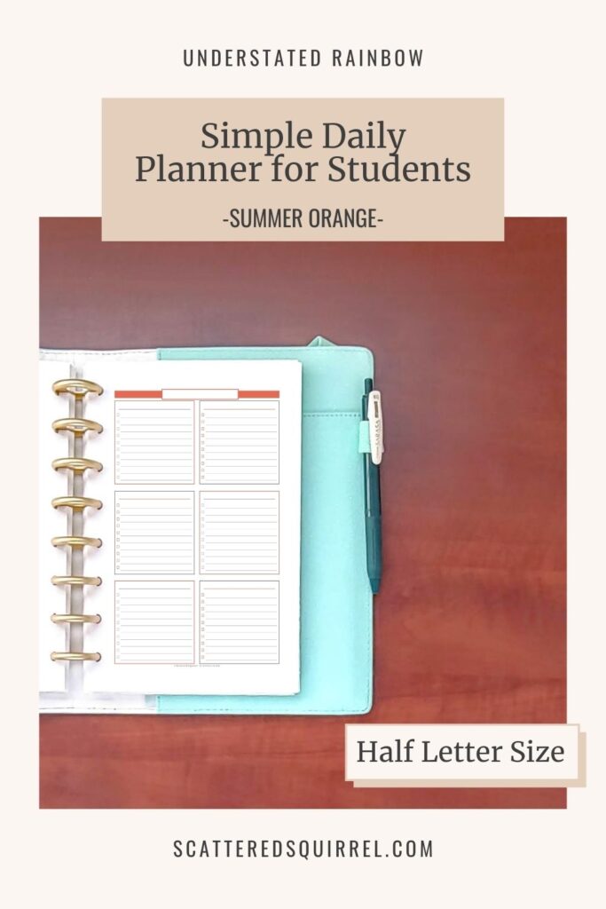 This half letter size daily planner comes in the Summer Orange colour to match November and May in the Academic dated calendars for 21-22 school year. Each section can be tailored to fit your needs and can change from day to day if needed.