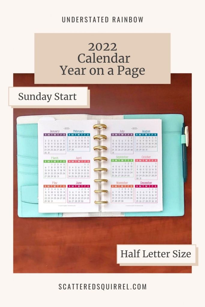 Plan your year with this Sunday start, half letter size 2022 calendar is a year over two pages. Map out your holidays, school vacations, work days, or use it as a habit tracker for the whole year.