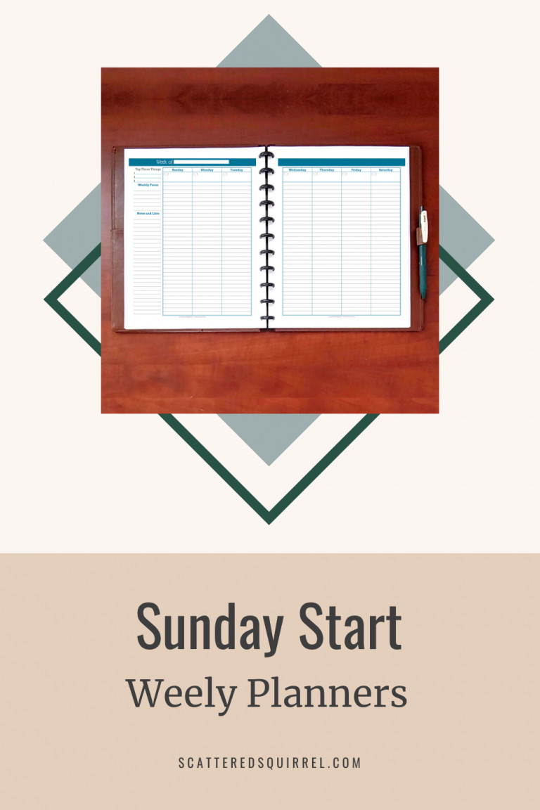 New Sunday Start Weekly Planners Scattered Squirrel