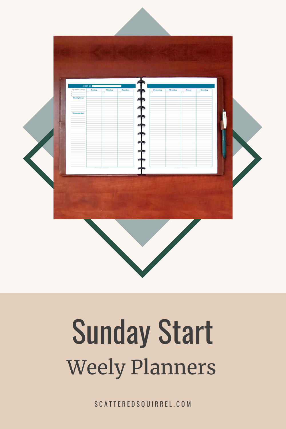 New Sunday Start Weekly Planners - Scattered Squirrel