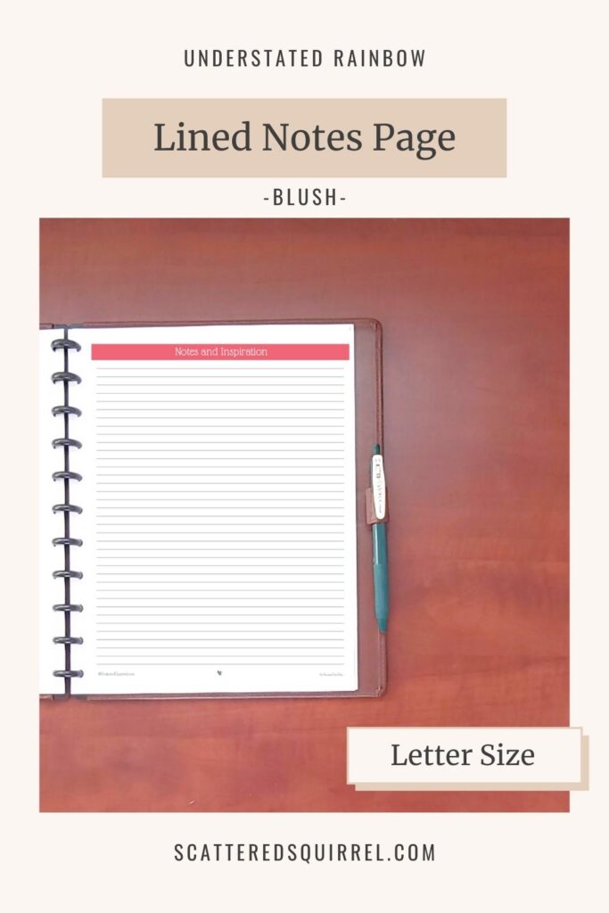 This lined note paper in letter size comes in the colour Blush, which matched the months of April and October in the Understated Rainbow printable collection.