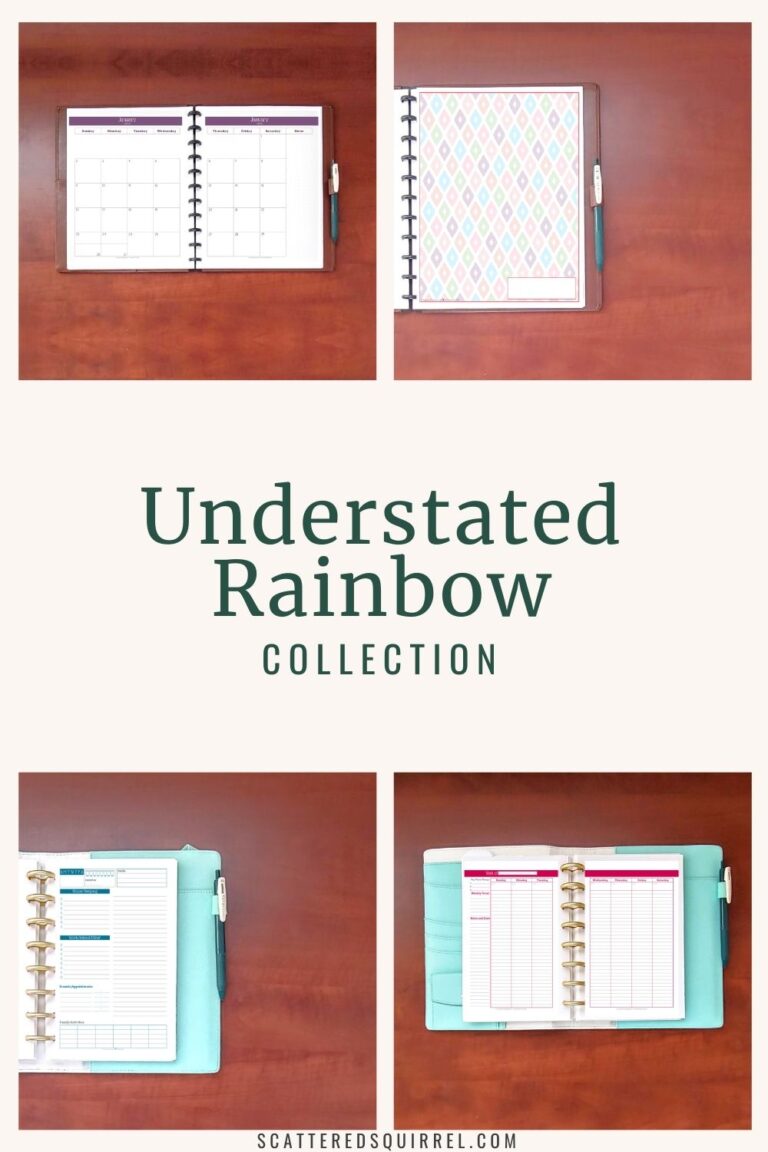 The Understated Rainbow Collection is a printable collection that has all the pages you need to build a planner that will work for you. From dated calendars to notes pages, there is a variety of planner pages to choose from.