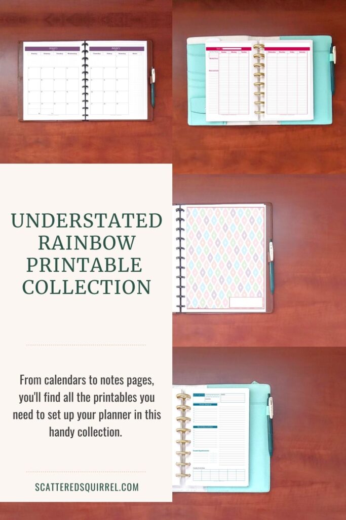 The Understated Rainbow Printable Collection is full of different planner printables to help you create a planner that will work for you. There are a variety of different planner printables in this collection from dated calendars to daily to-do lists, you're sure to find a few that will work for you.