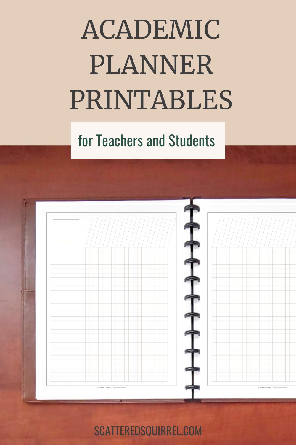 Title text reads - Academic Planner Printables for Teacher and Students. Image shows an open disc bound planner showcasing the Teacher Checklist printables.