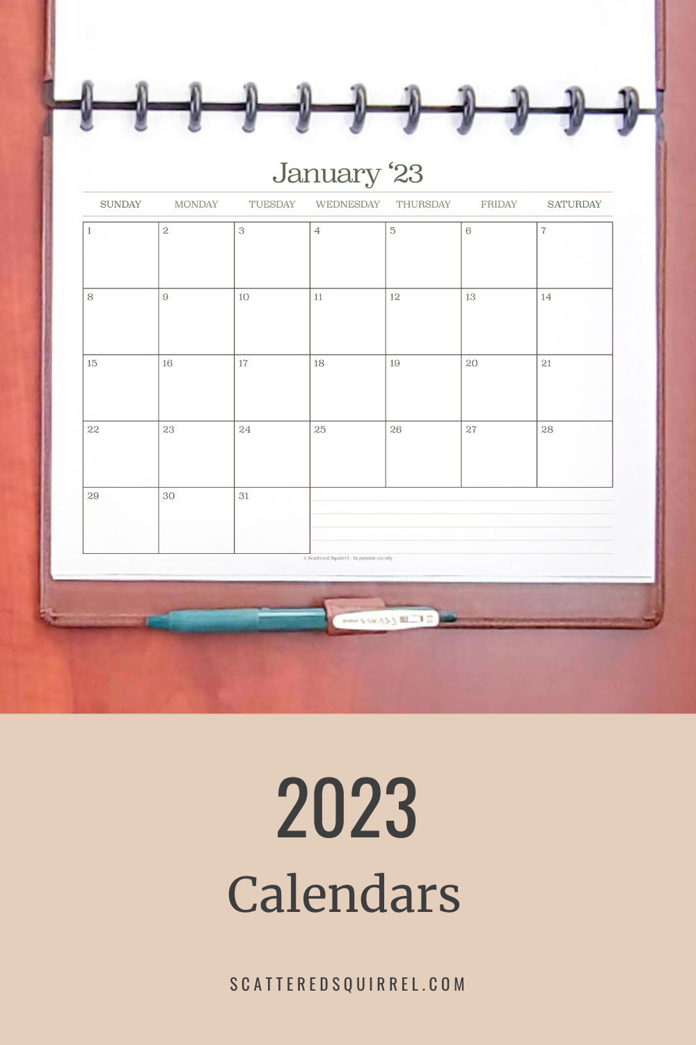 Scattered Squirrel Printable Calendar 2025 With Notes